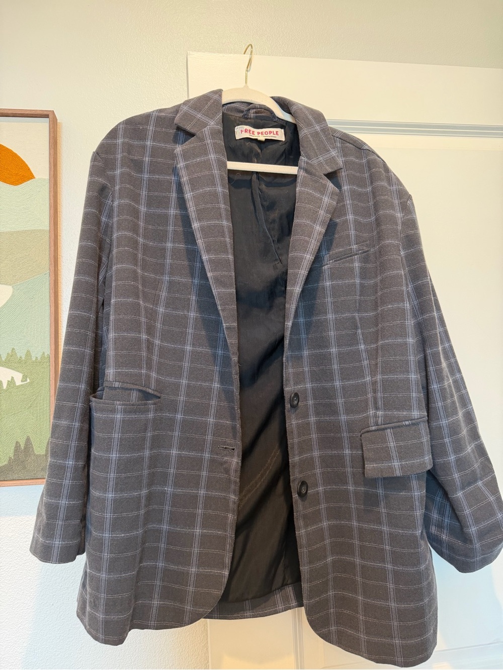 Free People Gray Windowpane Plaid Sport Coat